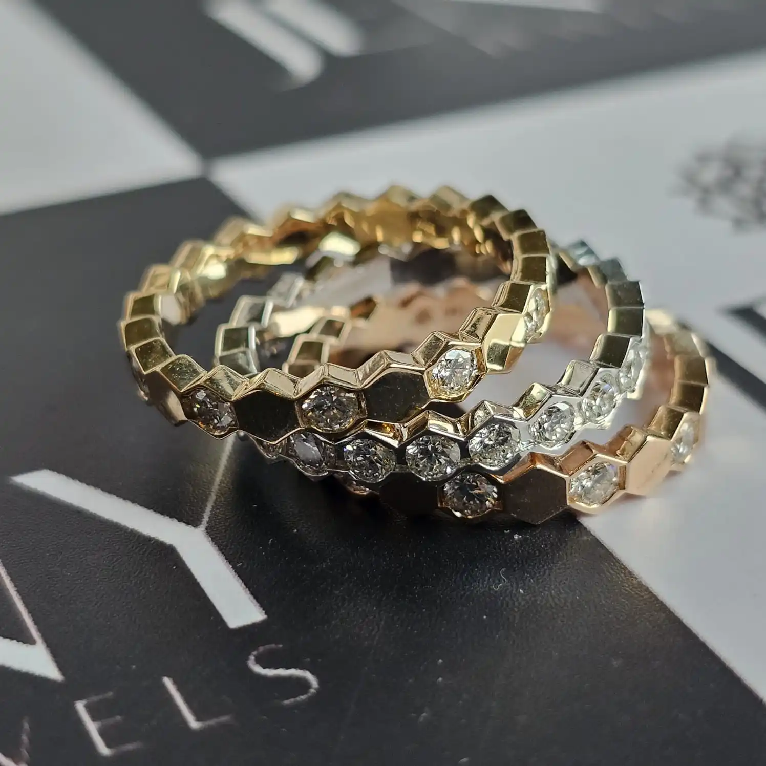 Jeny Jewels Luxurious Unisex Hip Hop Diamond Ring in 18KT 3 Tone White yellow Rose Gold with Lab Grown Diamond With VVS1 Clarity