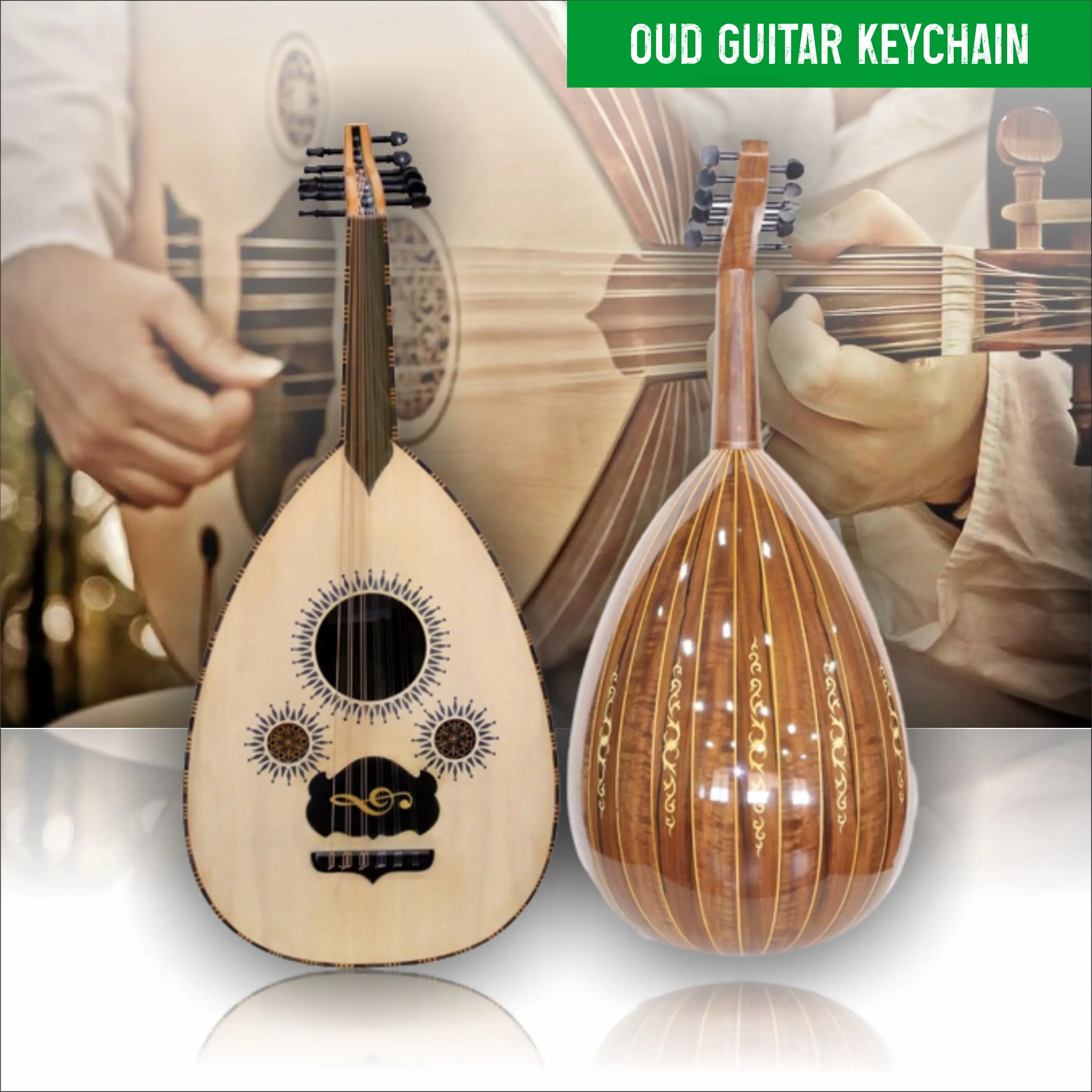 The Arabian Oud Musical Instrument Model ARABIC TRADITIONAL Keyring and Miniature Polyresin Handmade Craft product