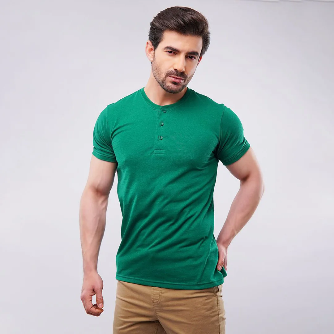 Male Short Sleeve Cotton Custom Logo Henley Collar Button Waffle Knitted Men Blank T Shirts