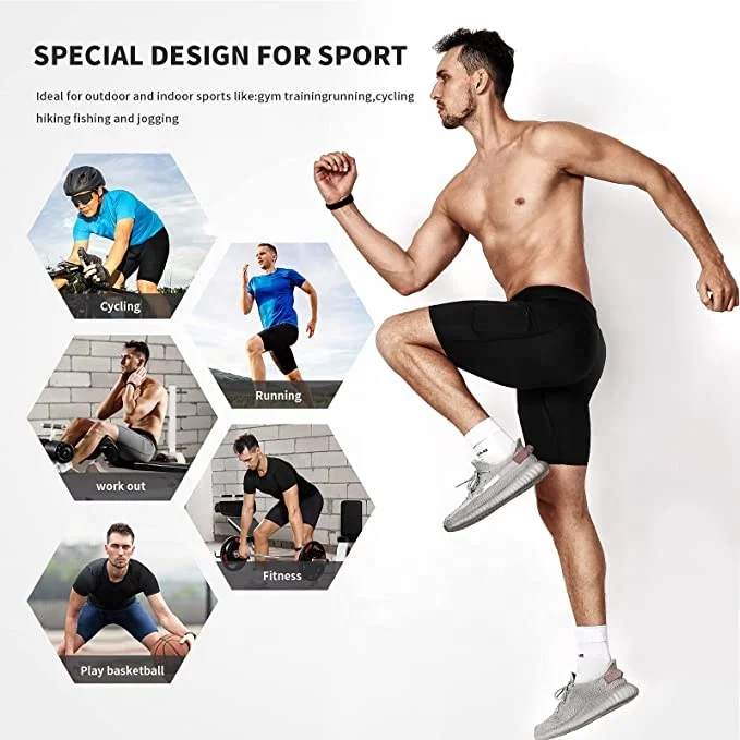 Top Quality Custom Logo Compression Sports Side Mobile Pockets Mens Women Shorts GYM Running Athletic Tight Stretchable Short