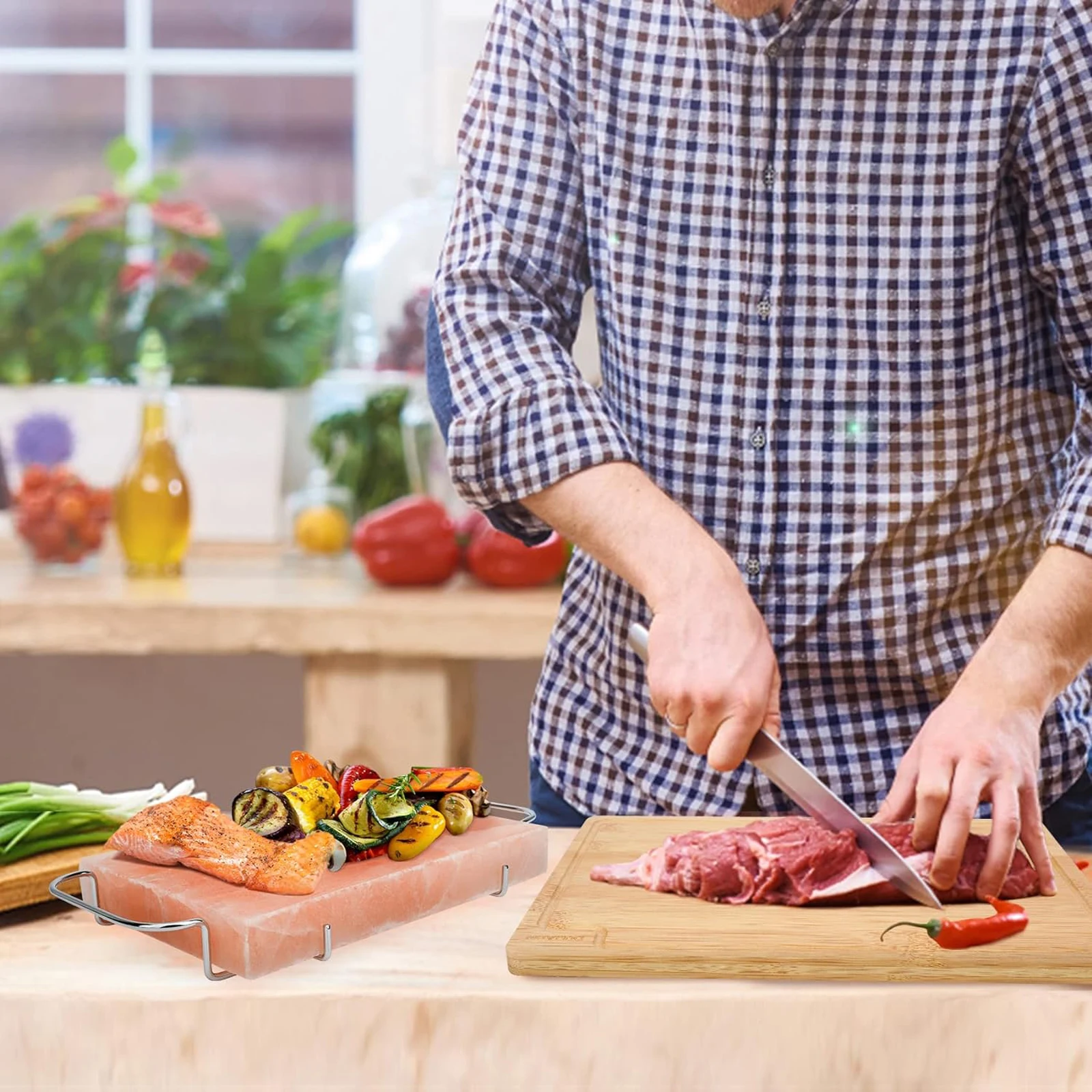 Simple Plate Design Himalayan Salt Cooking Plate with Stove Holder Size 12x8x4 ,8x4x1.8x4x2 Salad Tray Serving Salt Plate