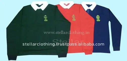 High quality cotton Wholesale Stand Collar Sport Wear Breathable Boys Girls school Uniform long sleeve collar t shirt with logo