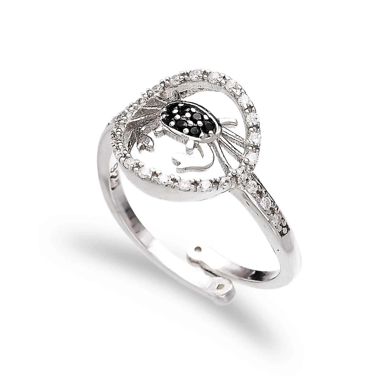 Crab Shape Design Clear Zircon Adjustable Ring Turkish Handmade Wholesale 925 Sterling Silver Jewelry