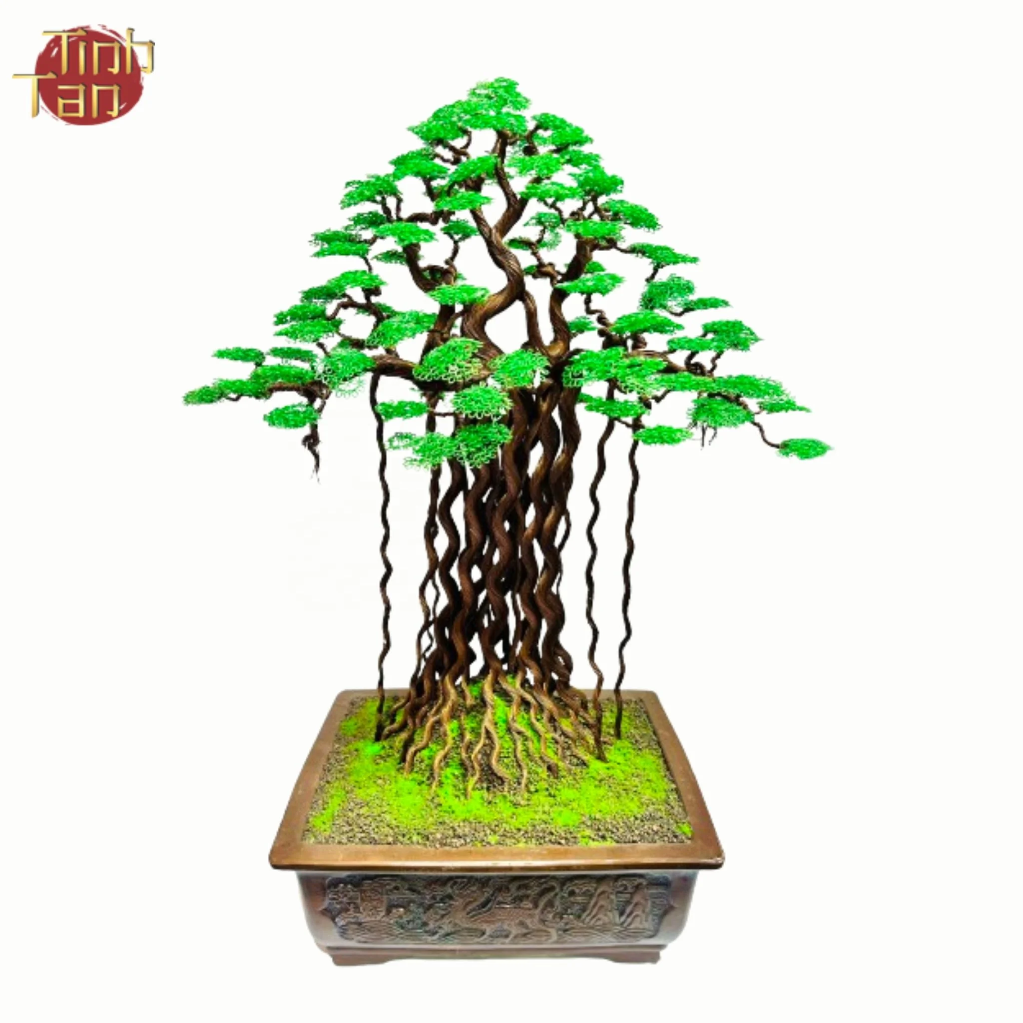 Искусственное растение бонсай большого размера дерево зеленого цвета ручной работы для украшения сделано во Вьетнаме комнатное Счастливое
