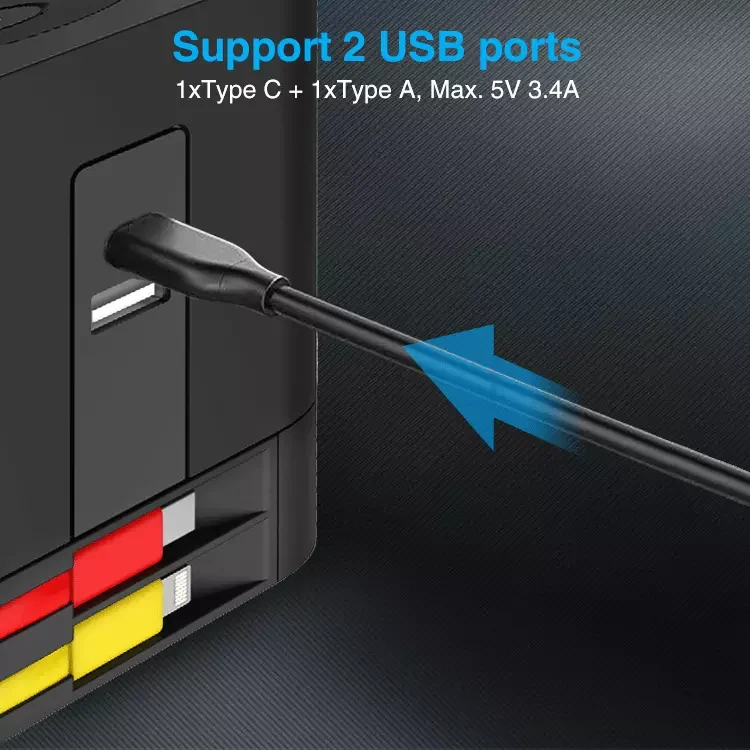 Compact and Portable French Multiple Socket Power Cube Socket for Home Office With USB and Charging Cable