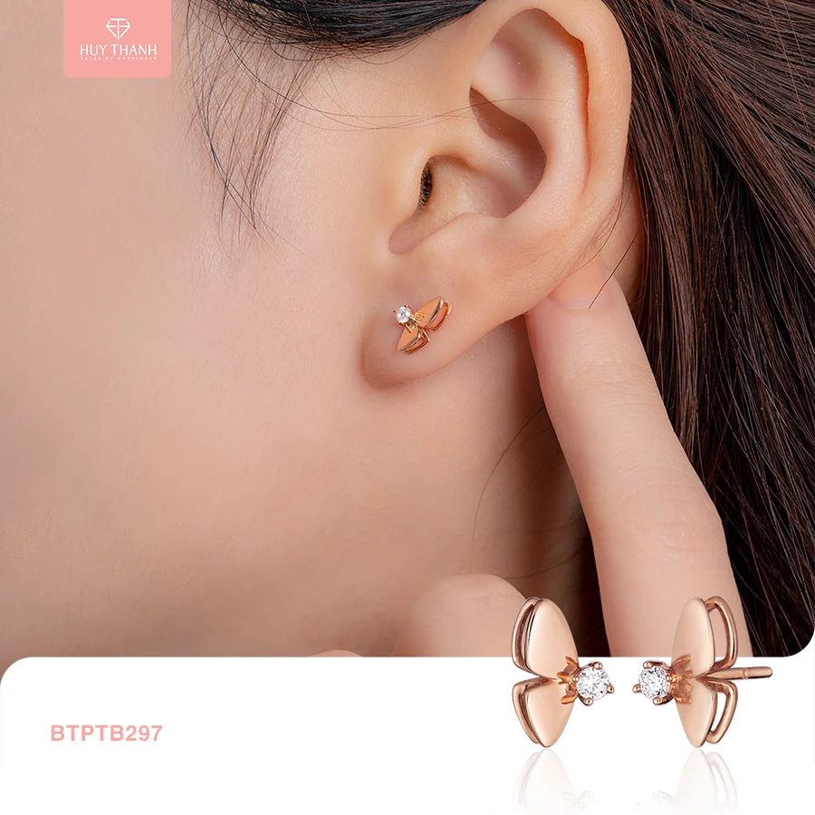 Solid 14k gold stud earrings cubic zirconia stones ear rings for women jewelry manufacturer vietnam 10K Gold Earrings Jewelry