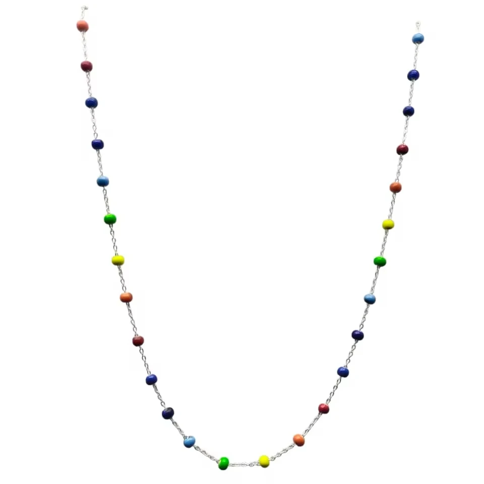 925 Sterling Silver Chain Multi Color Rainbow Beads Silver Necklace For Women Chain Vermeil Gemstone Necklace