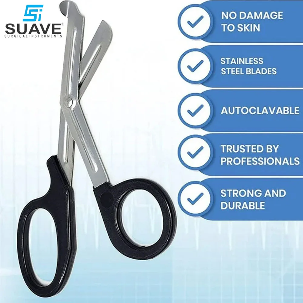 12 Pcs Black Handle Trauma Shears 7.25 Stainless Steel Use For Bandage EMT Nurses Trauma Scissors By SUAVE SURGICAL INSTRUMENTS