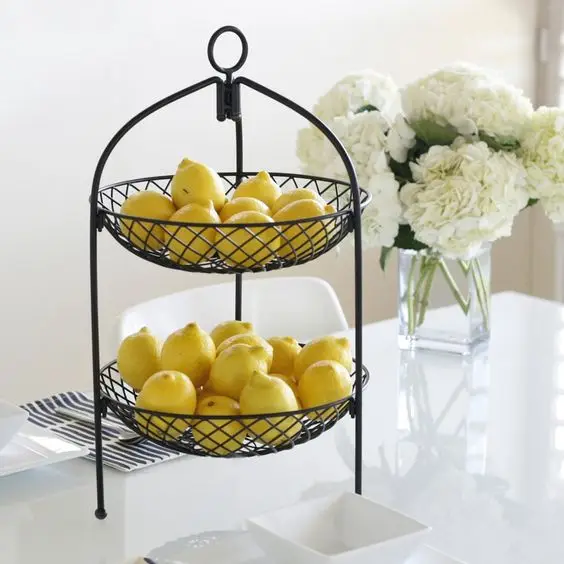 Decorative Two Tiers Floor Iron Basket Apple And Bananas Storage Top Selling Basket Organizer At affordable Prices