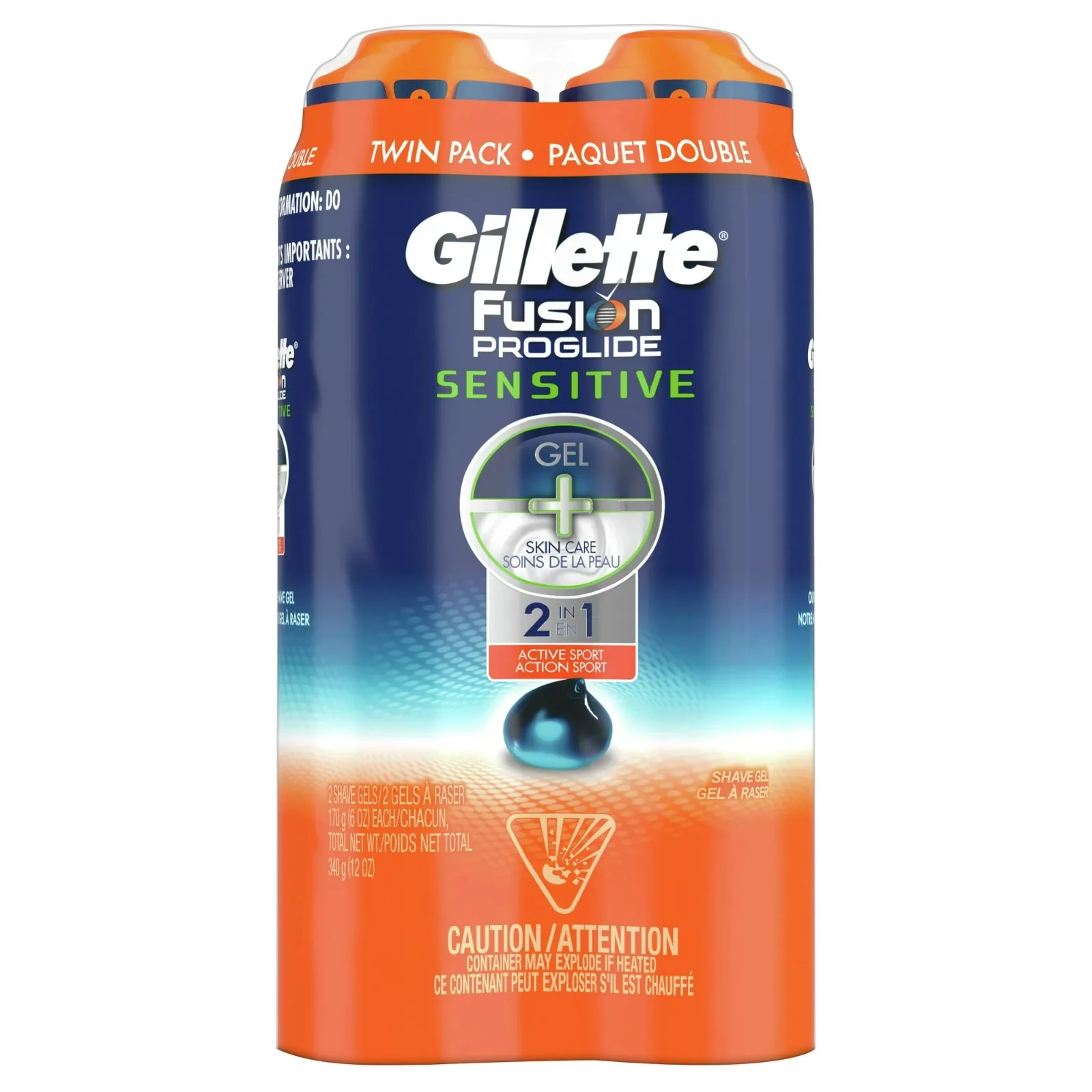 Gillette ProGlide Sensitive Ocean Breeze Shave Gel, 12 oz, Twin Pack