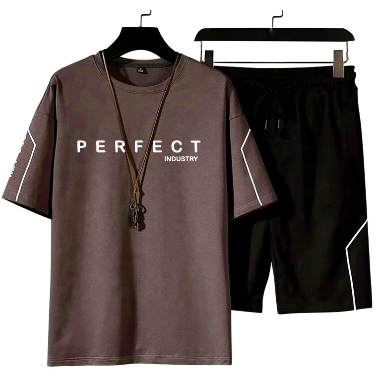 High quality Solid color men,s t shirt and short set / men 2 piece summer fashion short sleeve t shirts with custom logo