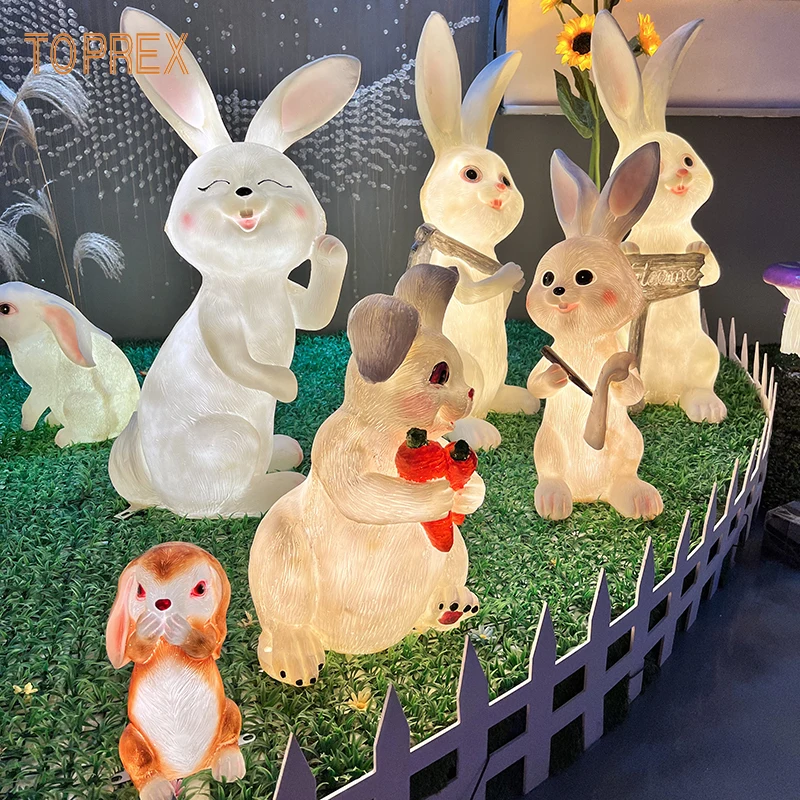 Gardening Garden Creative Ornaments Resin Animal Decor Resin Fiberglass Rabbit Sculpture Chinese New Year Rabbit Decoration