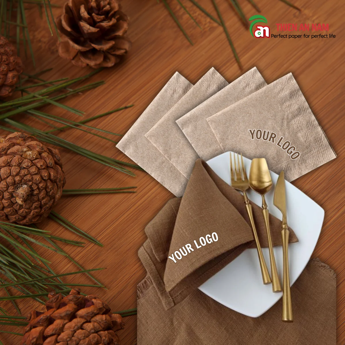 Customized Soft Durable Elegant Recycled Multi-Sized Brown Napkin