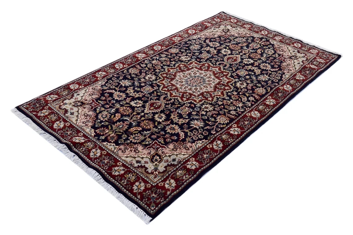 Hand Knotted Indian Handmade Woven Wool Rug Carpet Blue Red For Bedroom Living Room