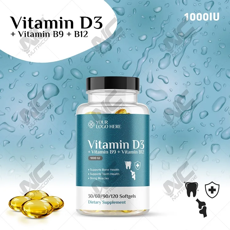 Factory Direct Selling Good Quality Dietary Healthcare Supplement Vitamin D3 + B9 + B12 Softgels at Wholesale Price