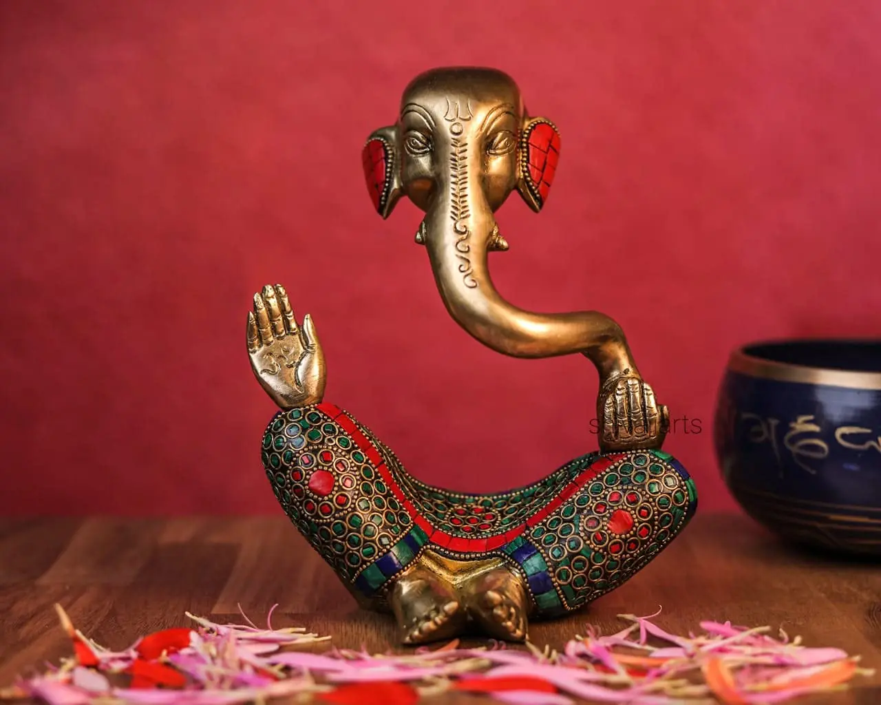 Статуя Ганеша из латуни индустрийская абстрактная современная статуя с драгоценным камнем индуийский слон Бог ганапти идол