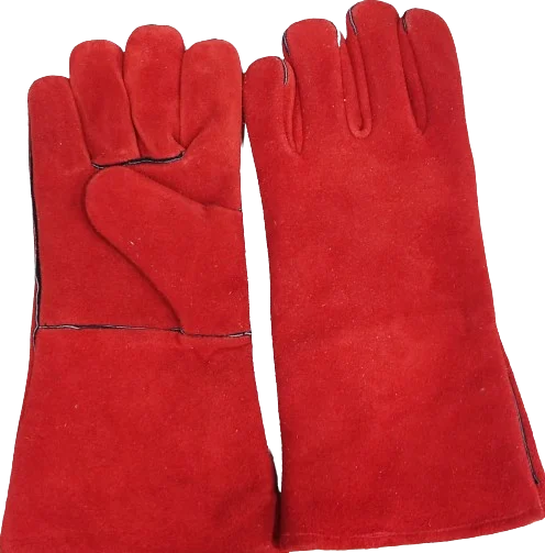 Red welding glove safety Cow Welding Protective Leather Working Gloves    Red Hand Safety Welding Gloves Supplier Price Heat