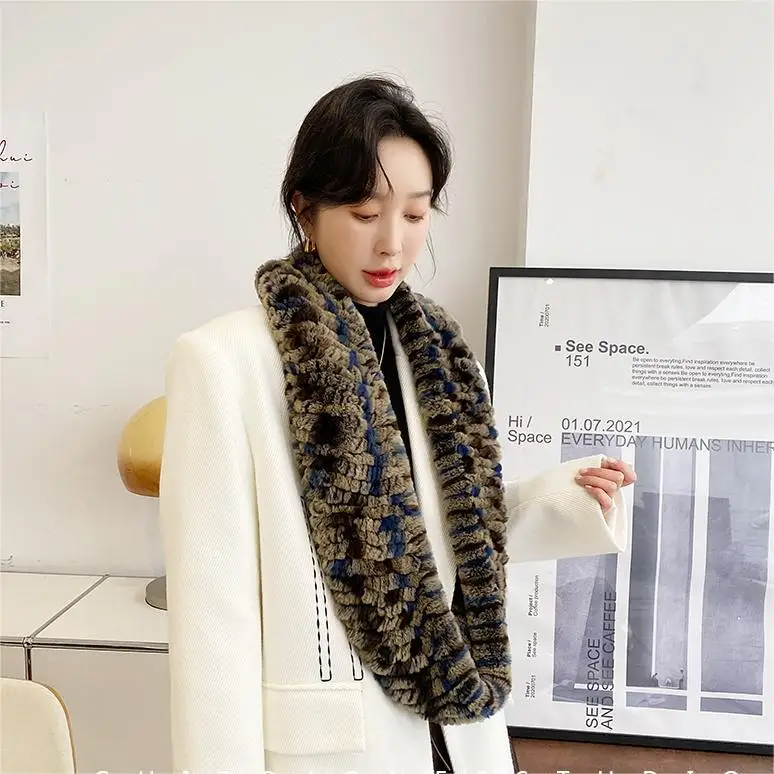 Hot Sale Customized Multiple Colour Optional Rex Rabbit Loop Infinity Scarf  Real Fur Muffler