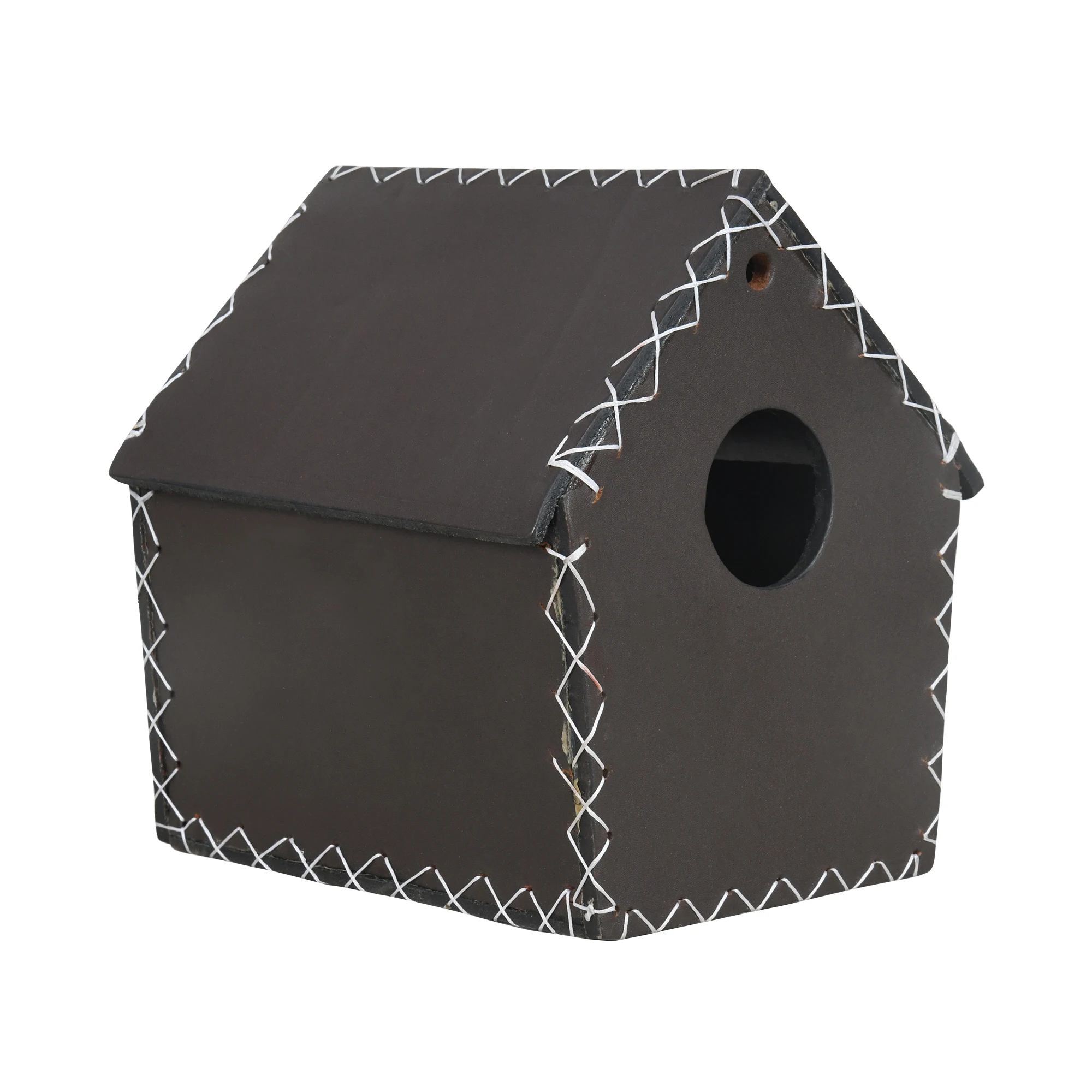 DIY LEATHER CRAFTED HUT SHAPE BIRD HOUSE INDOOR OUTDOOR WALL/ TREE MOUNTED LEATHER BIRD NESTING BOX FULLY CUSTOMIZATION ACCEPTED