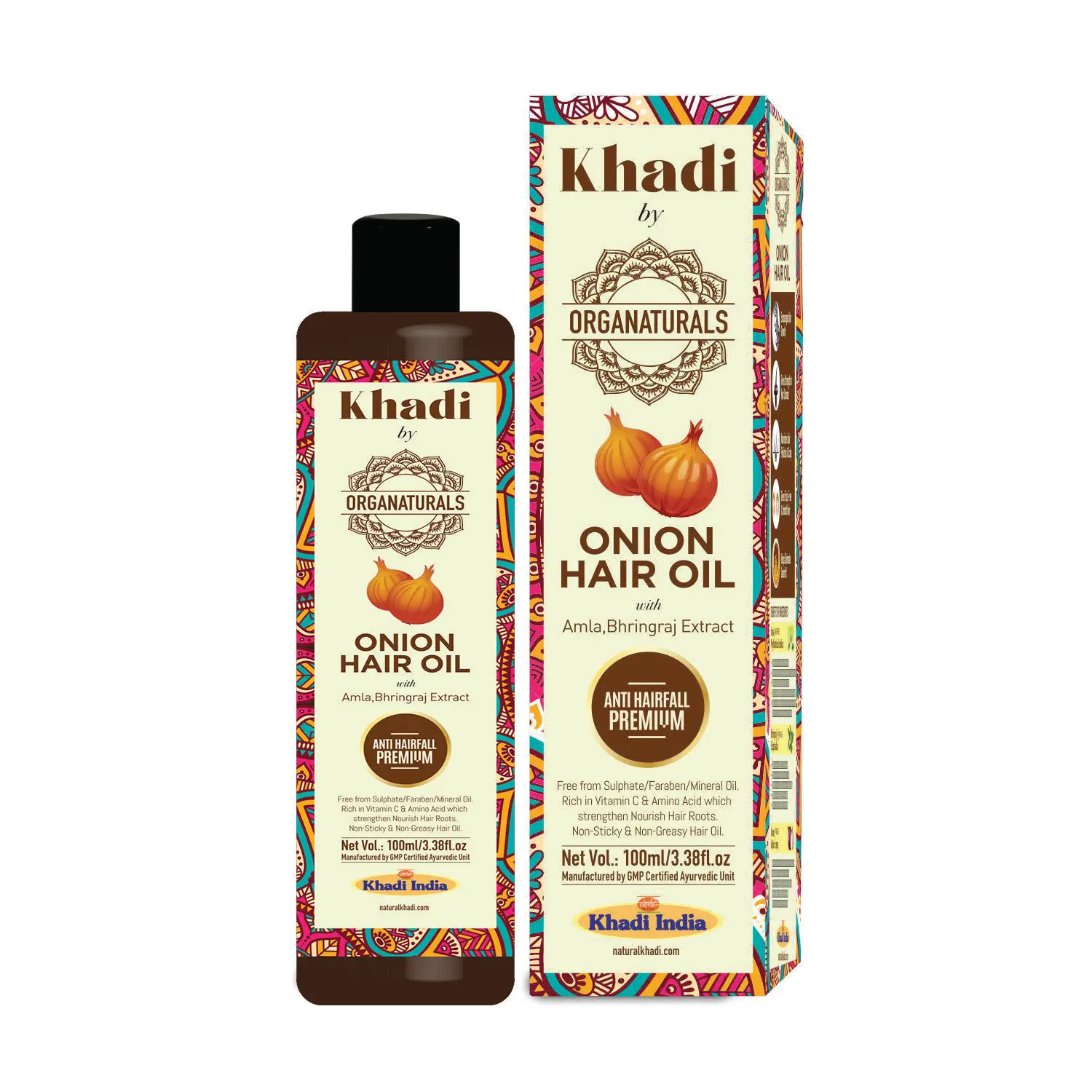 Khadi Onion Hair Oil for Hair Growth & Hair Fall Control - With Amla & Bhringraj Oil Extracts OnionSuitable for All Type - 100ml