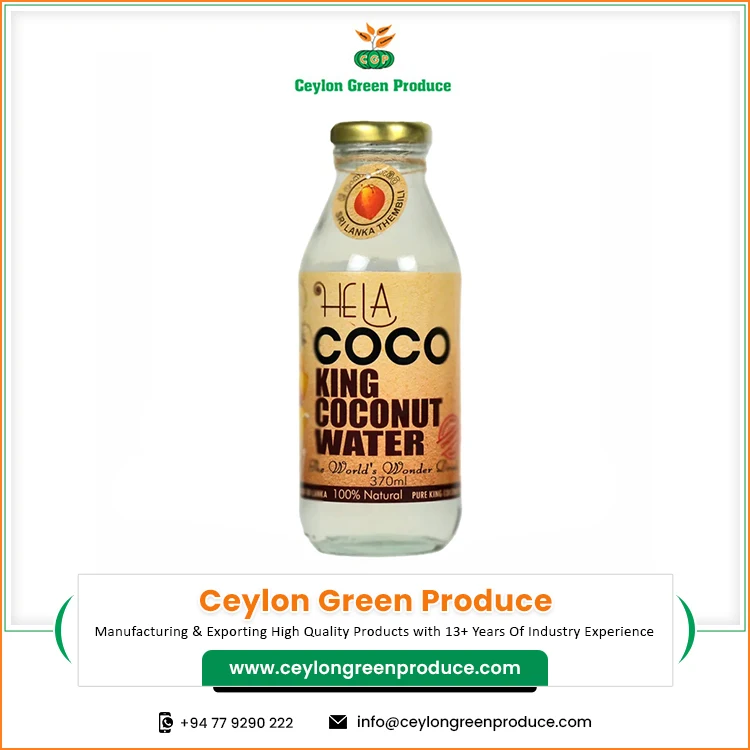 King Coconut Water Natural Pure Healthy Organic Energy Fresh Drink 370ml Glass Bottle - Hela Coco King Coconut Water