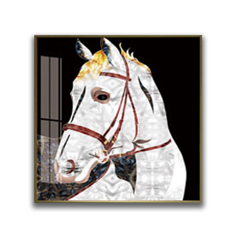 Оптовая продажа животных Белая лошадь современный стиль рамка Хрустальная фарфоровая живопись для настенного декора