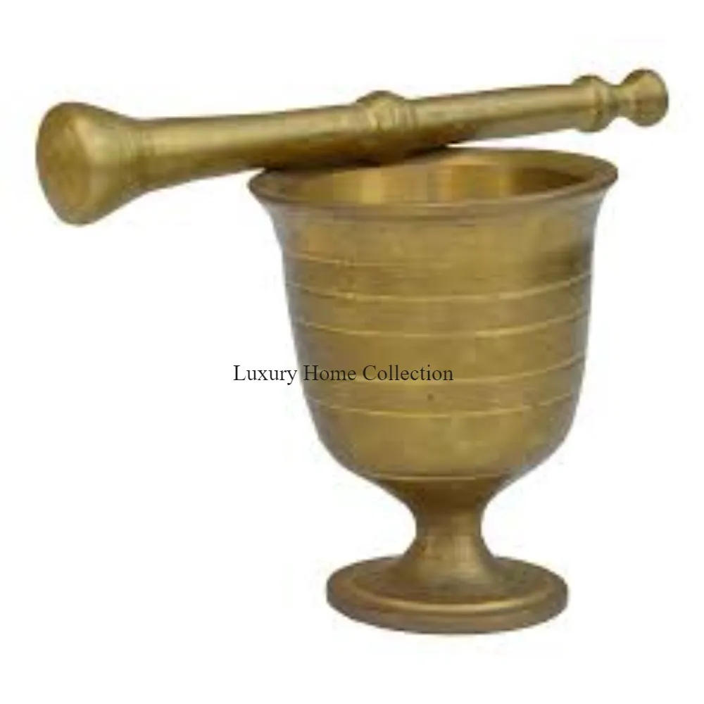 Gold Color Brass Made Mortar And Pestle Handmade Tabletop Herb And Spices Grinding Tools Kitchenware Round Shape Supplies