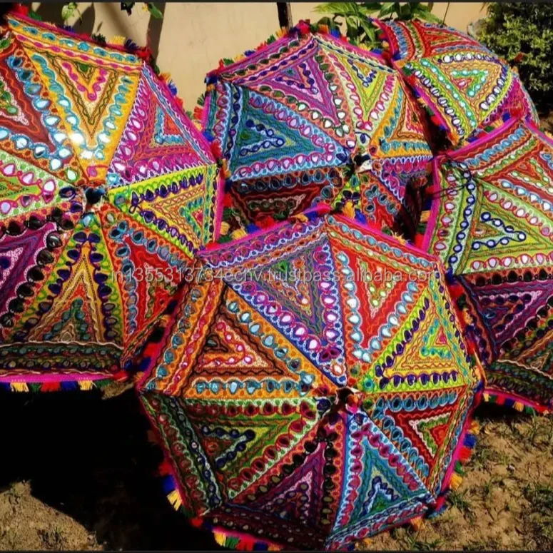 New Arrival Cotton Fabric Mirror work Decorative Umbrella For Wedding Decoration Parasols For Decoration