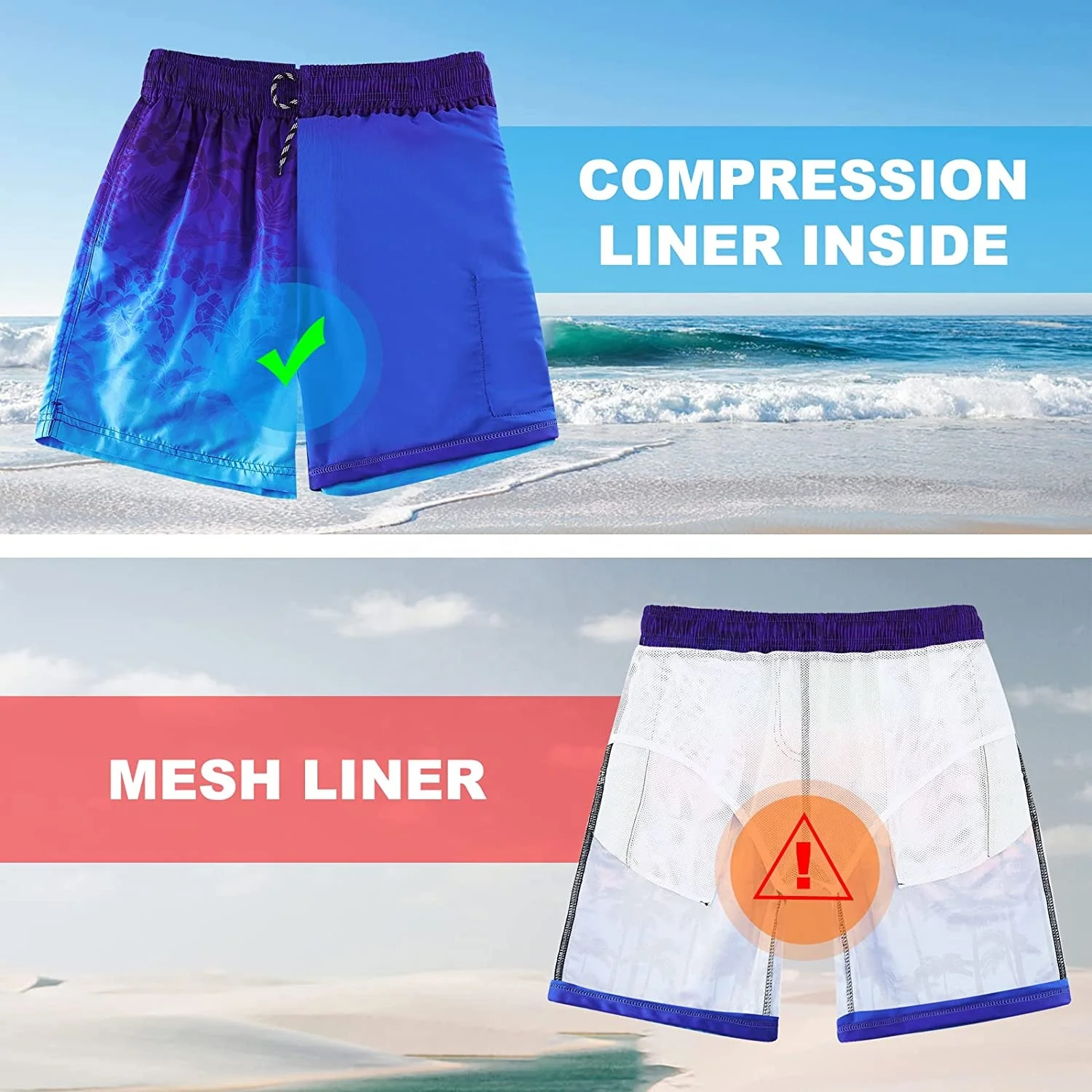 Mens Swim Trunks with Compression Liner Quick Dry Bathing Suit Lightweight Sublimated Swimming Shorts