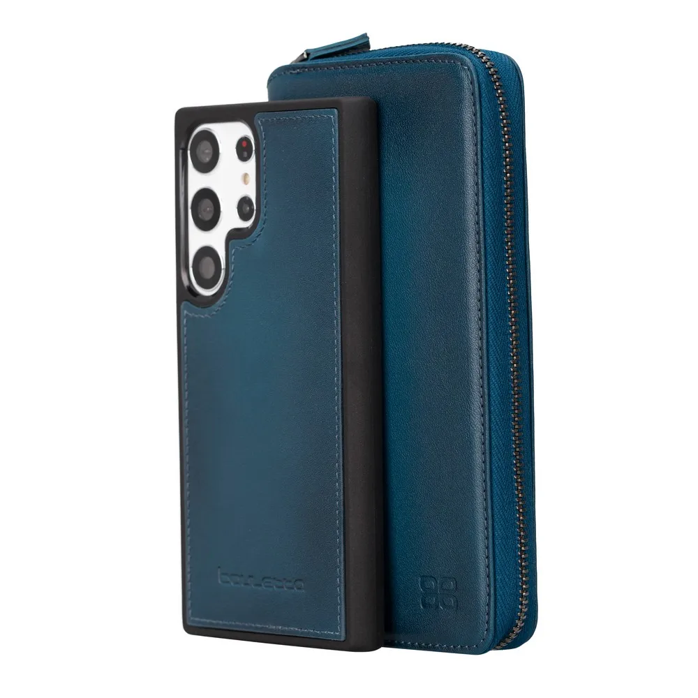 Genuine Leather Handmade Pouch Magnetic Detachable Phone Case for Samsung Galaxy S23 Series Rfid Wireless Charging Compatible