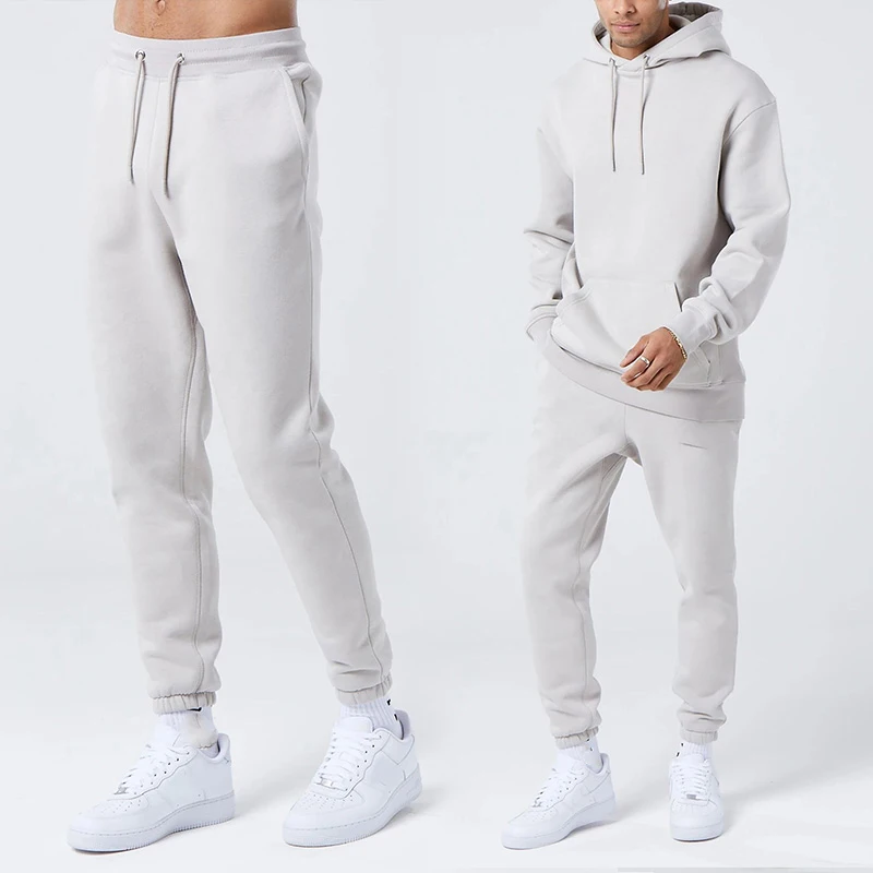 Custom Logo Winter Two Piece Set High Quality Sweatshirts Sports Hoodies Running Workout Cotton Gym Fitness Tracksuit for Men