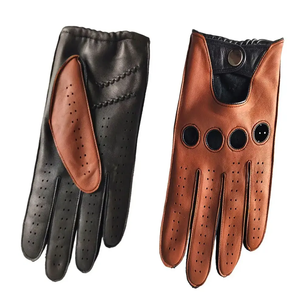 Leather Gloves Fashion Black Brown Unlined Full Finger Driving Motorcycle Riding Genuine Deerskin Leather Gloves For Men
