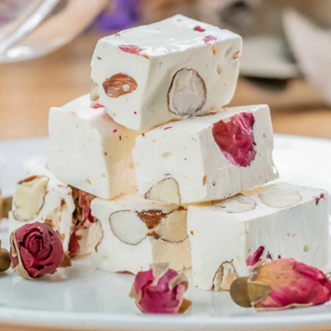 Factory Direct Sale Semi-soft Rose Almond Nougat Candy Manufacturer In Taiwan China