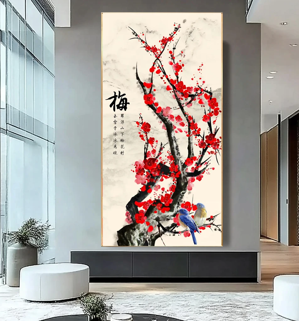 Home Decor Simple Ink Plum Orchid Bamboo Print Posters Flowers Bird Wall Art Chinese Landscape Painting