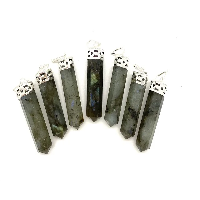 High Quality Handmade Labradorite Stone Cap Hexagonal Pencil Crystal Pendant Energy Healing & Meditation Gemstone Pendant