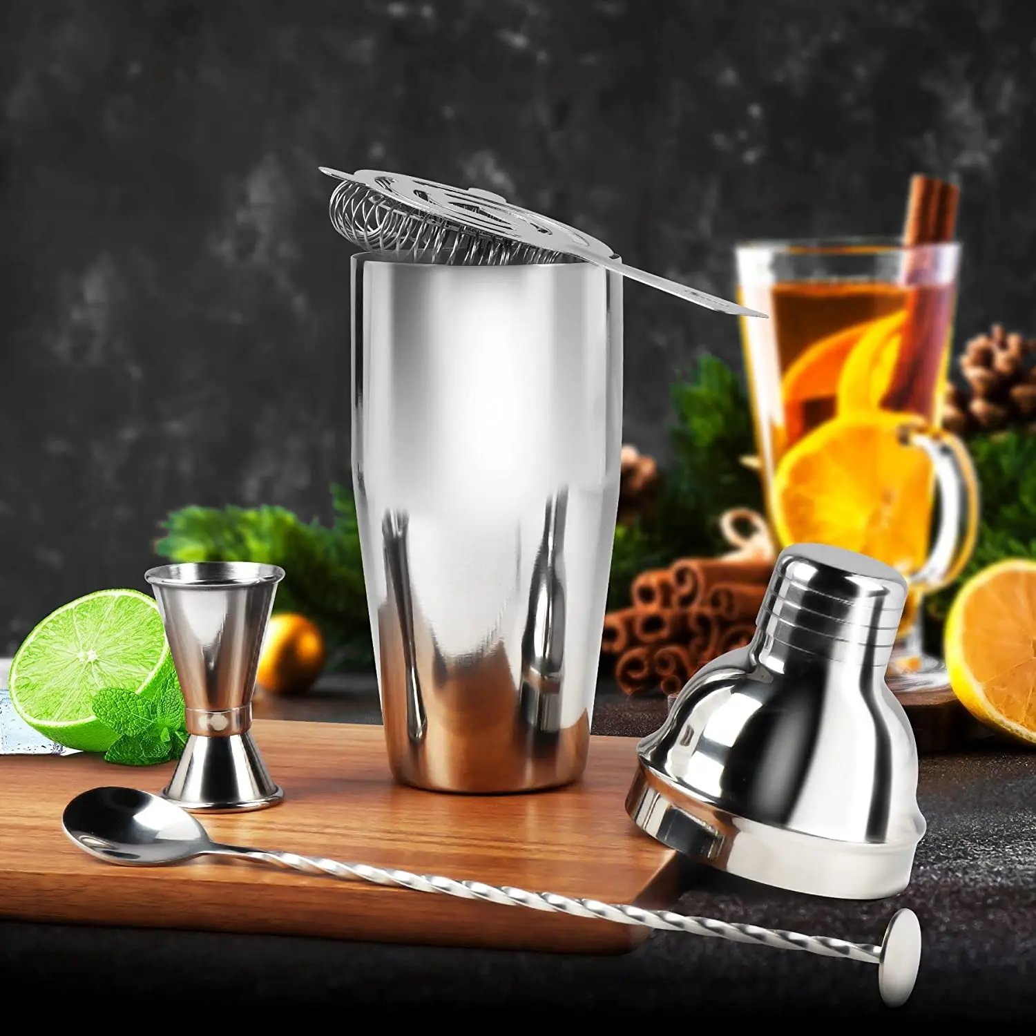 Wholesale Bar Set Wooden Stand Bag Travel Gift Stainless Steel Bartender Kit Bar Accessories