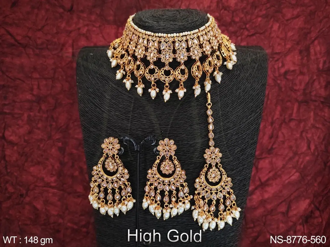 High gold Plated Designer Party wear Antique Party wear Choker Necklace Set with Maang Tikka