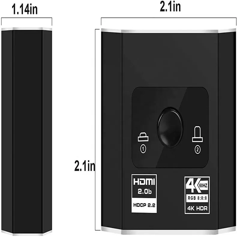 HDMI Switch 4K@60Hz HDMI Splitter, Aluminum Bidirectional HDMI 2.0b Switcher Splitter 2 In 1 Out, Support HDCP2.2, HDR, 3D
