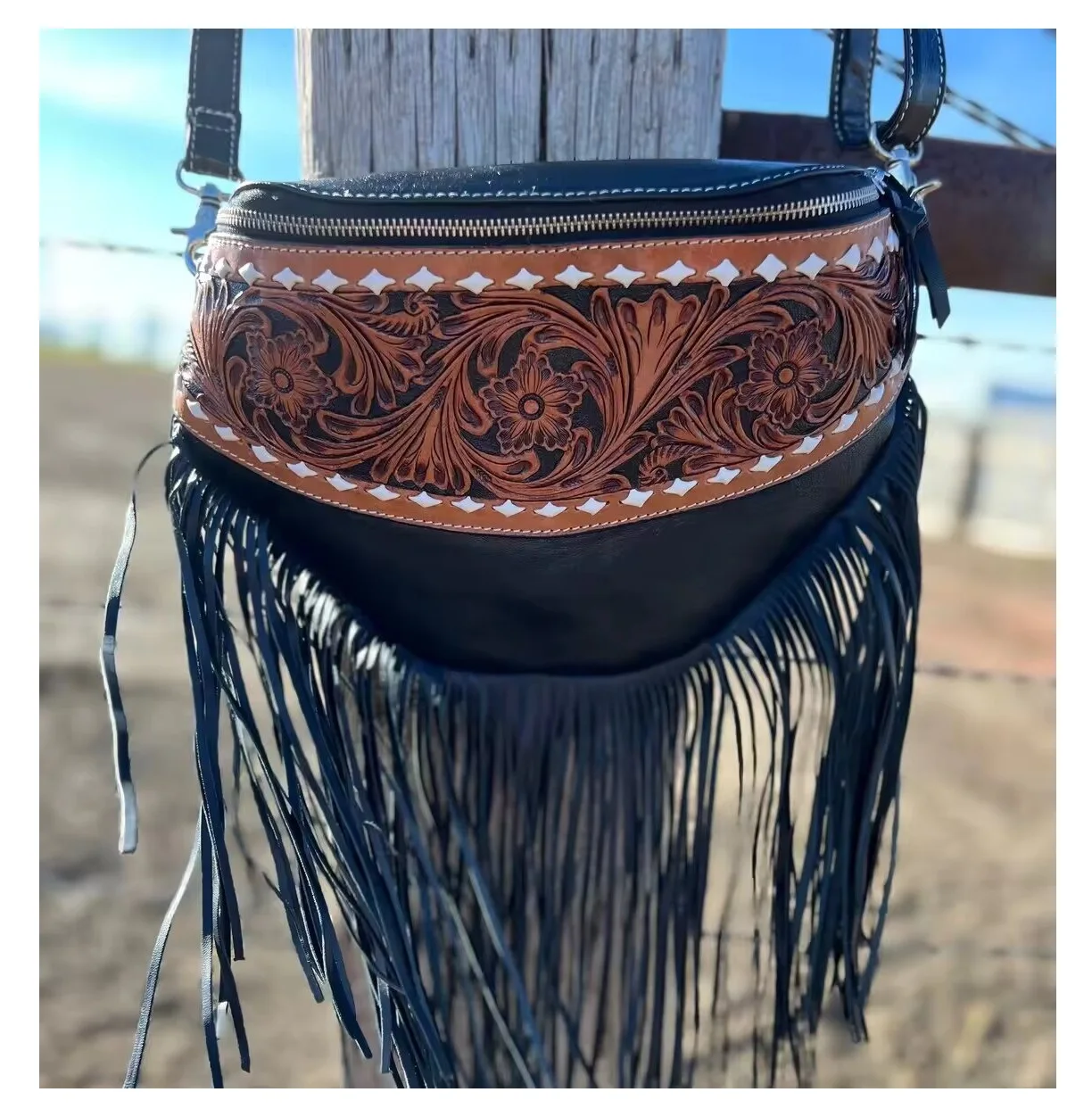 High Quality Hand Made Leather Casual Trend Waist Bag Street Style Fringe Sling Bum Bag Shoulder Crossbody At Wholesale