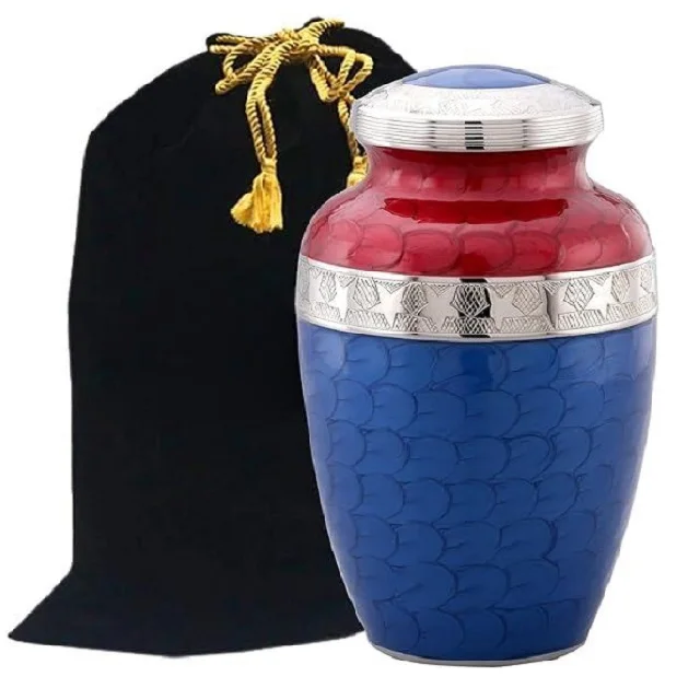 American Honor and Glory Cremation Urn Large Metal Red and Blue Star Veteran Urn Adult Handcrafted Affordable American Flag Urn