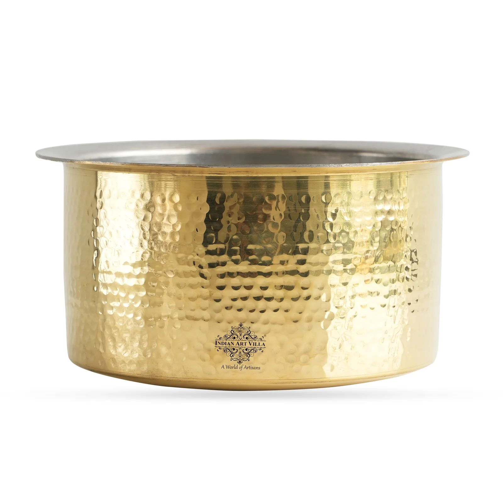 IndianArtVilla Brass Pot/Bhagona With Lid-Tin Lining Hammered Design for Daily Use-6000 ML