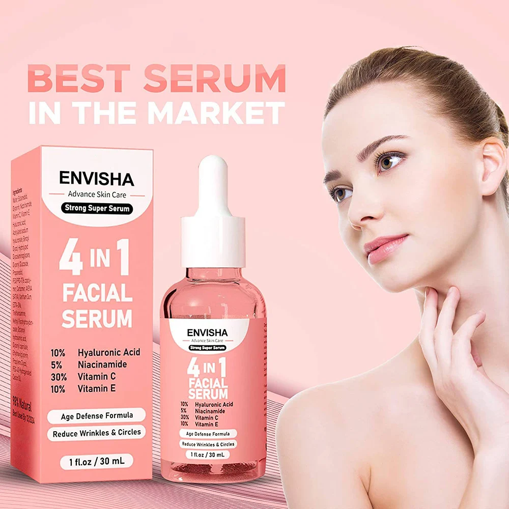 New Skin Care Serum Facial 4 in 1 Whitening Anti Age Face Serum with 30% Vitamin C 5% Niacinamide 10% Vitamin E Serum