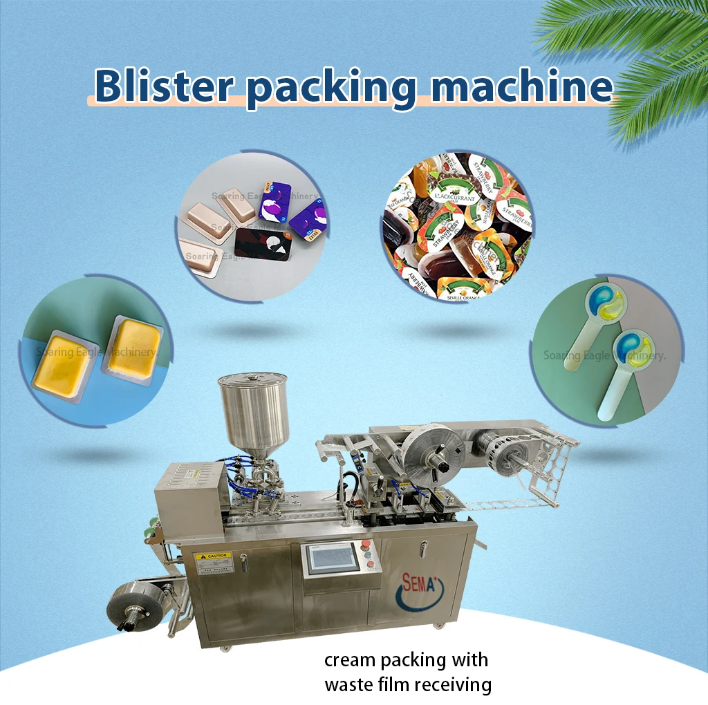 Plc Control Automatic Butter Chocolate Sauce Honey Jam Masala Liquid Blister Thermoforming Filling Sealing Packing Machine