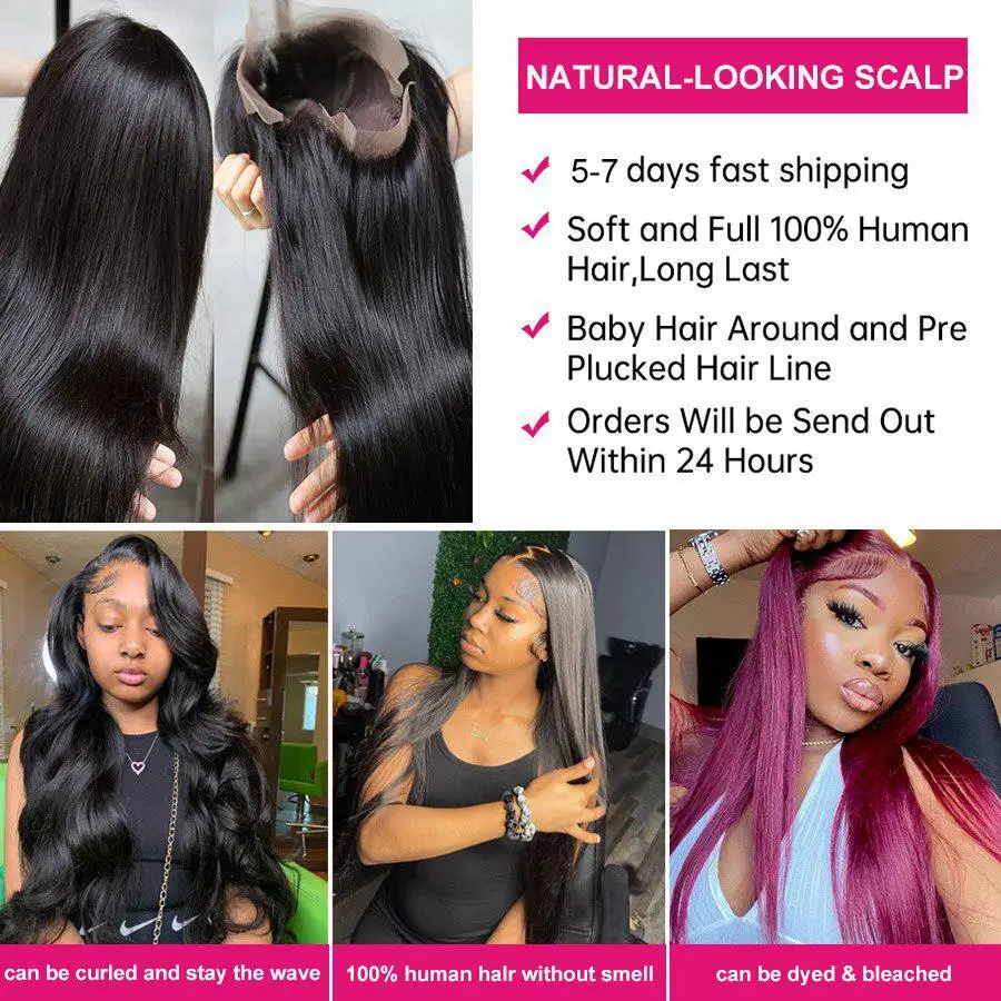 30 Inch 360 Bone Straight Human Hair Virgin Glueless Pre Plucked 13x4 Hd Lace Frontal Wig Straight Deep Wave Lace Front Wigs
