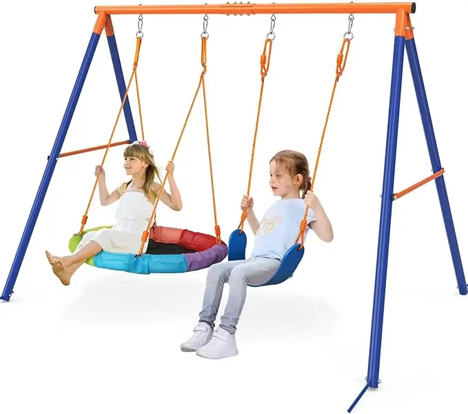 Garden Swing With  Colorful Saucer Outdoor Playground swing for playground Single Metal Swing Set