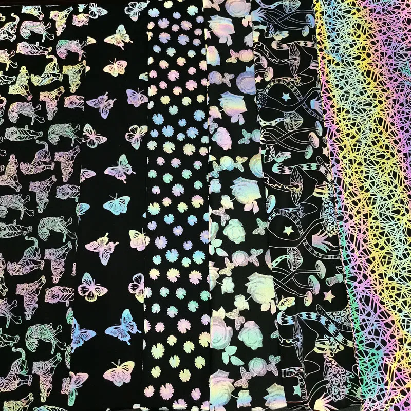 Rainbow reflective clothing fabric brocade fabric 100Polyester Fabric garments manufacturer