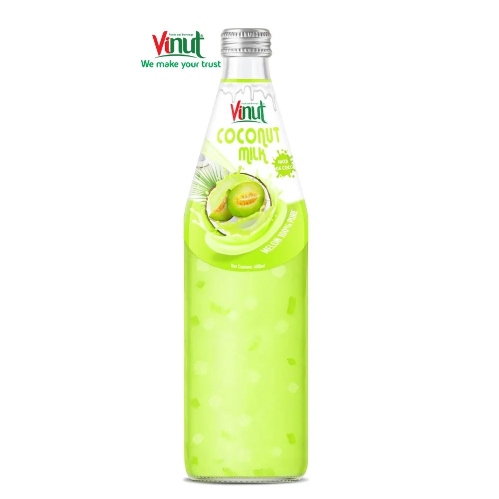 490ml Glass Bottle VINUT Coconut milk drink with Melon and Nata De Coco coconut milk Glass Bottle private label