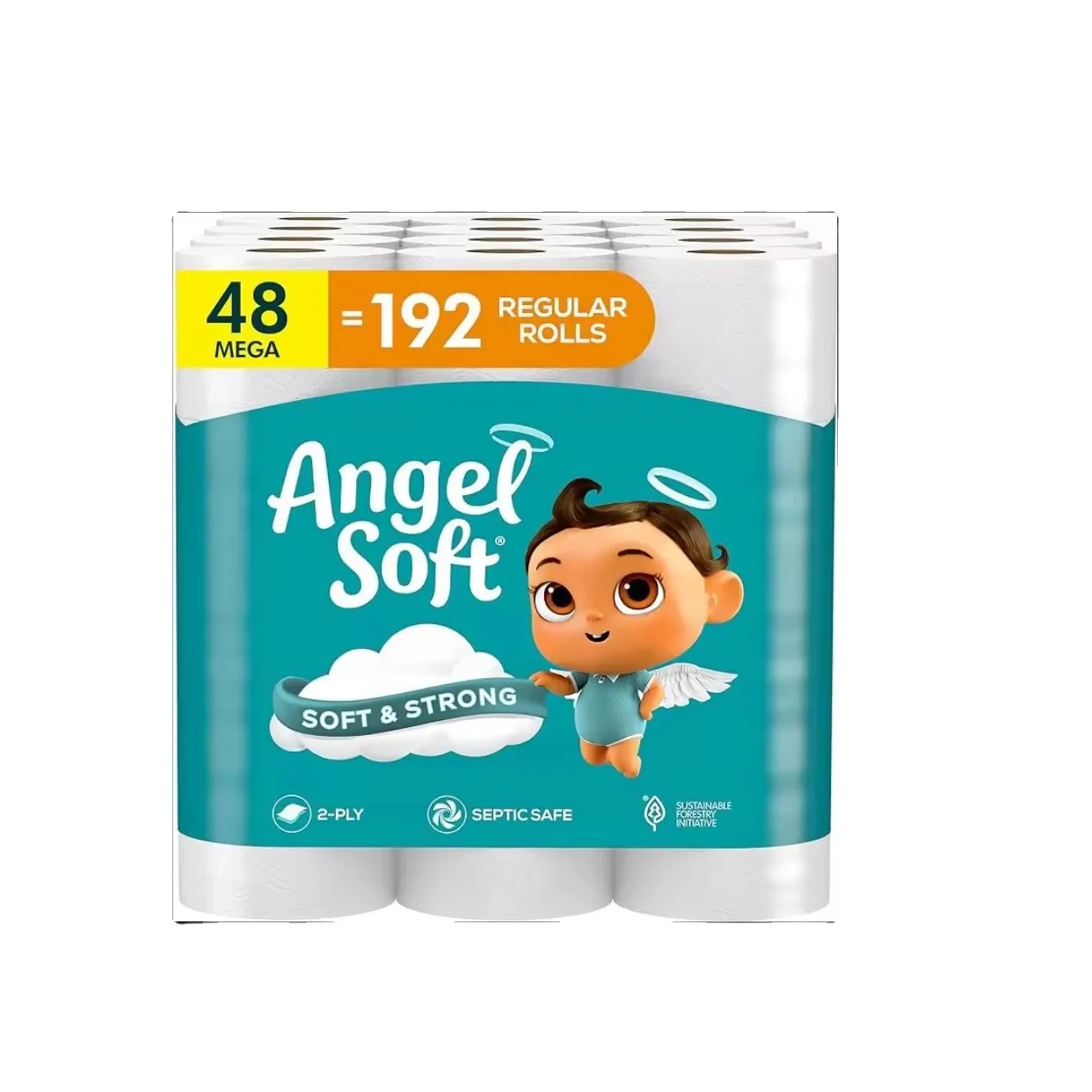 Angel Soft Toilet Paper, 48 Mega Rolls = 192 Regular Rolls, 2-Ply Bath Tissue