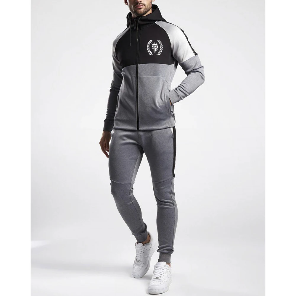 Small Quantity Custom men Sweat Suits Solid Jogger Sets Zipper Hoodie Tracksuits men Two Pieces Pants Set With Logo Jogging Suit