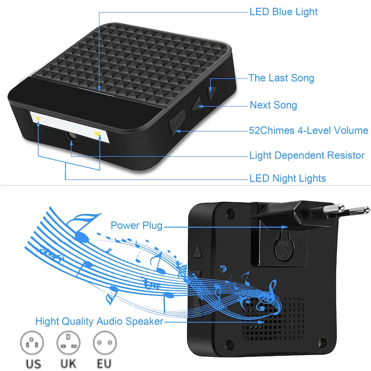 Max 300m Long Range Solar Powered Wireless Doorbell IP65 Waterproof Solar Doorbell with Transmitter+ EU US UK Plug Receiver